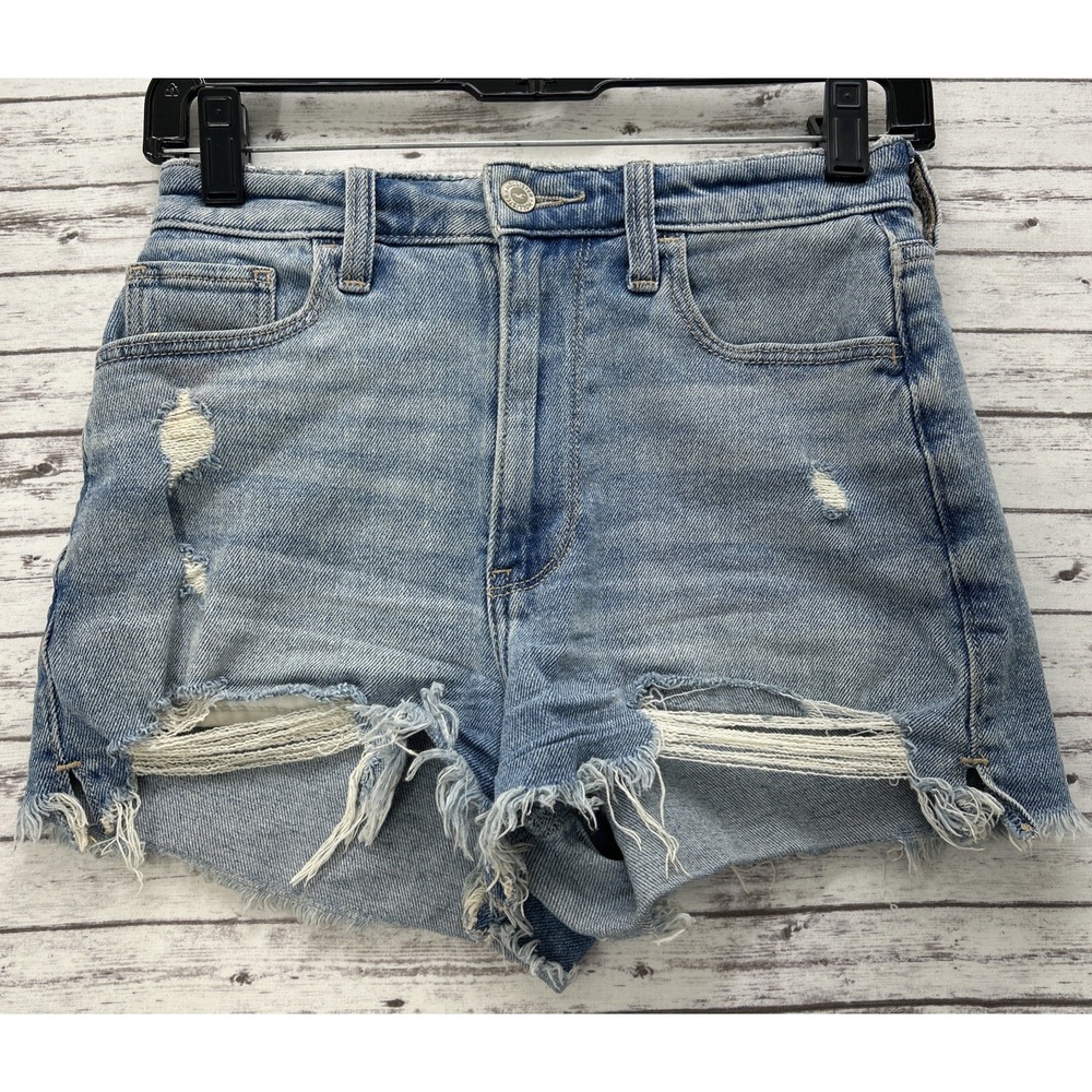 Hollister Shorts Womens Size 0/24 Blue Ultra High-Rise Mom Distressed Denim 3"